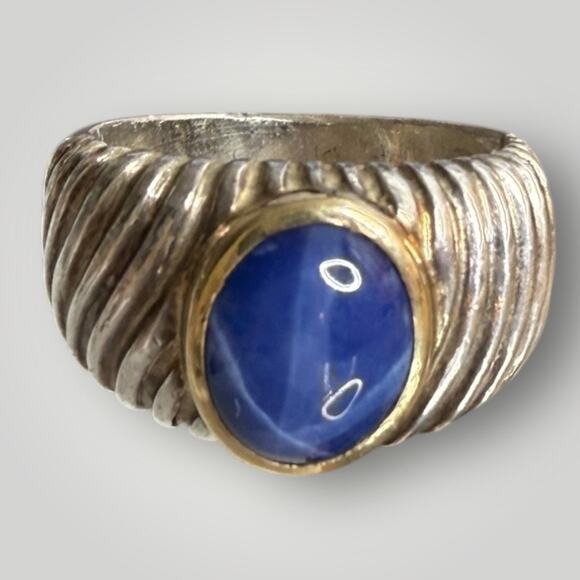 Vintage Sterling Silver & 18K Gold Ring 7,3g with Natural Star Sapphire sz 7 - Picture 2 of 11